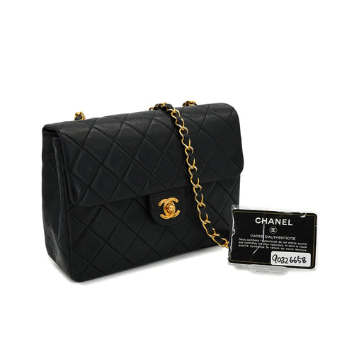 VINTAGE CHANEL MINI MATELASSE CHAIN SHOULDER BAG BLACK LAMB SKIN GOLD HARDWARE 90326658