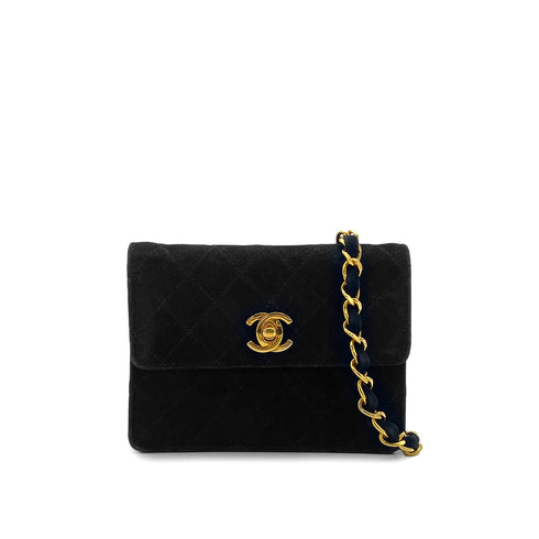 VINTAGE CHANEL MINI MATELASSE CHAIN SHOULDER BAG BLACK SUEDE GOLD HARDWARE 90314336