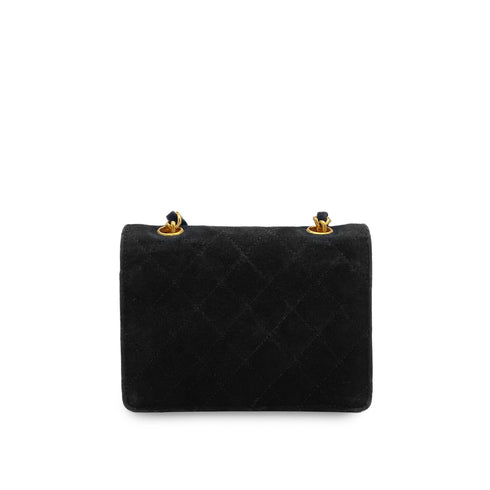 VINTAGE CHANEL MINI MATELASSE CHAIN SHOULDER BAG BLACK SUEDE GOLD HARDWARE 90314336