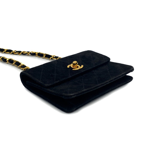 VINTAGE CHANEL MINI MATELASSE CHAIN SHOULDER BAG BLACK SUEDE GOLD HARDWARE 90314336