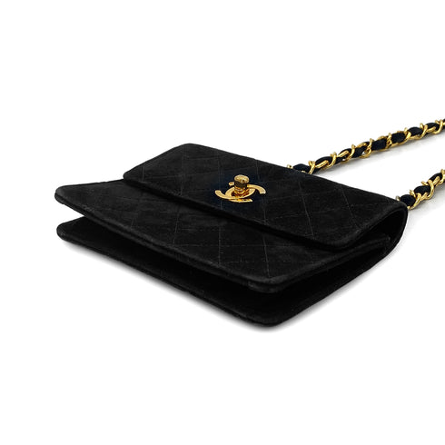 VINTAGE CHANEL MINI MATELASSE CHAIN SHOULDER BAG BLACK SUEDE GOLD HARDWARE 90314336