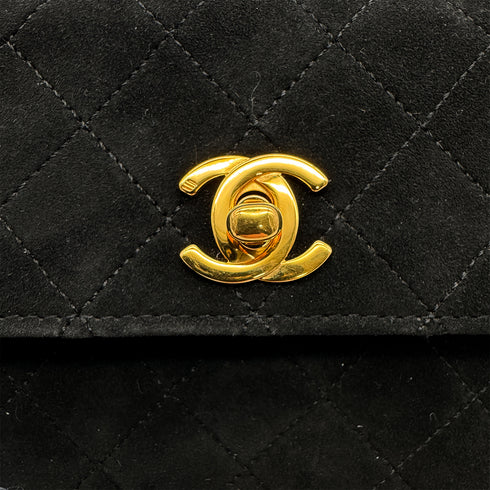 VINTAGE CHANEL MINI MATELASSE CHAIN SHOULDER BAG BLACK SUEDE GOLD HARDWARE 90314336