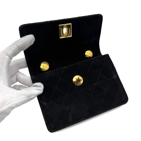 VINTAGE CHANEL MINI MATELASSE CHAIN SHOULDER BAG BLACK SUEDE GOLD HARDWARE 90314336
