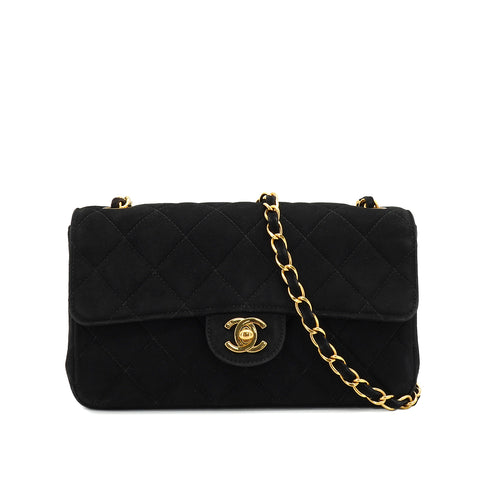 VINTAGE CHANEL MINI MATELASSE CHAIN SHOULDER BAG BLACK SUEDE GOLD HARDWARE 90335885