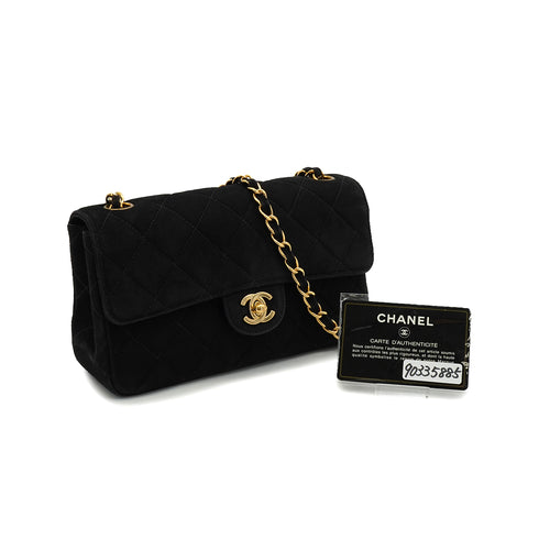 VINTAGE CHANEL MINI MATELASSE CHAIN SHOULDER BAG BLACK SUEDE GOLD HARDWARE 90335885