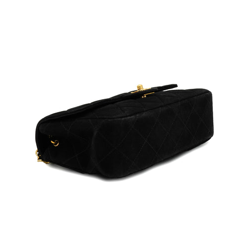 VINTAGE CHANEL MINI MATELASSE CHAIN SHOULDER BAG BLACK SUEDE GOLD HARDWARE 90335885