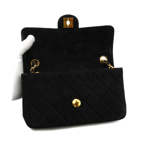 VINTAGE CHANEL MINI MATELASSE CHAIN SHOULDER BAG BLACK SUEDE GOLD HARDWARE 90335885