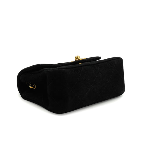 VINTAGE CHANEL MINI MATELASSE CHAIN SHOULDER BAG BLACK SUEDE GOLD HARDWARE 90340486