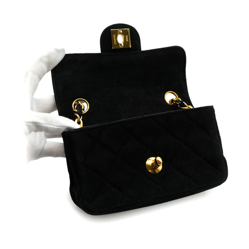 VINTAGE CHANEL MINI MATELASSE CHAIN SHOULDER BAG BLACK SUEDE GOLD HARDWARE 90340486