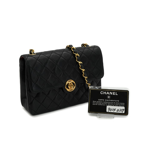 VINTAGE CHANEL MINI MATELASSE CIRCLE COCO CHAIN SHOULDER BAG BLACK LAMB SKIN GOLD HARDWARE 90340359