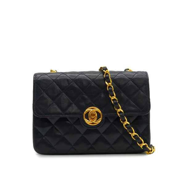 VINTAGE CHANEL MINI MATELASSE CIRCLE COCO CHAIN SHOULDER BAG NAVY LAMB SKIN GOLD HARDWARE 90337301