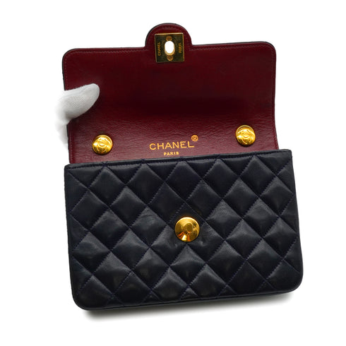 VINTAGE CHANEL MINI MATELASSE CIRCLE COCO CHAIN SHOULDER BAG NAVY LAMB SKIN GOLD HARDWARE 90337301