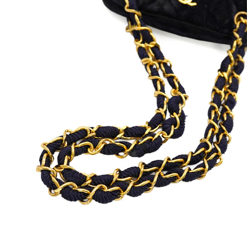 VINTAGE CHANEL MINI MATELASSE COCOMARK CHAIN HNAD SHOULDER BAG NAVY VELOR GOLD HARDWARE 90346106