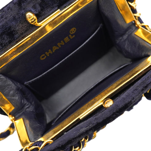 VINTAGE CHANEL MINI MATELASSE COCOMARK CHAIN HNAD SHOULDER BAG NAVY VELOR GOLD HARDWARE 90346106