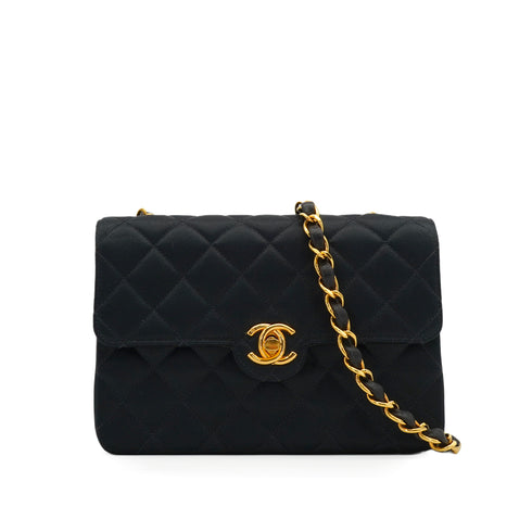 VINTAGE CHANEL MINI MATELASSE COCOMARK CHAIN SHOULDER BAG NAVY SATIN GOLD HARDWARE 90344370