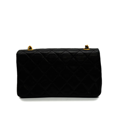 VINTAGE CHANEL MINI MATELASSE FULL FLAP CHAIN SHUOLDER BAG BLACK LAMB SKIN GOLD HARDWARE 90347157