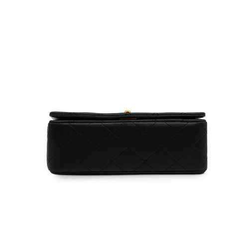 VINTAGE CHANEL MINI MATELASSE FULL FLAP CHAIN SHUOLDER BAG BLACK LAMB SKIN GOLD HARDWARE 90347157