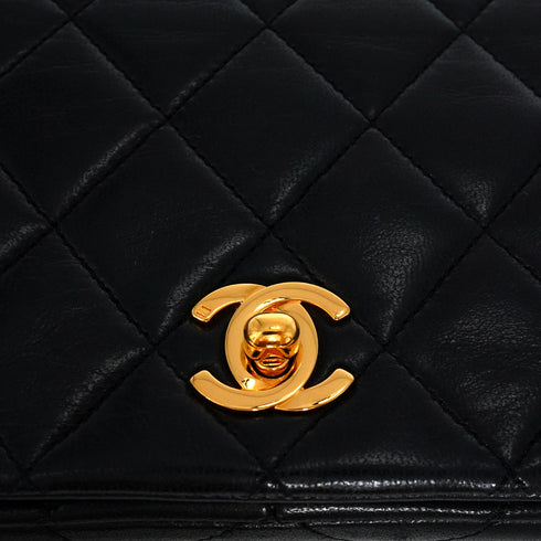 VINTAGE CHANEL MINI MATELASSE FULL FLAP CHAIN SHUOLDER BAG BLACK LAMB SKIN GOLD HARDWARE 90347157