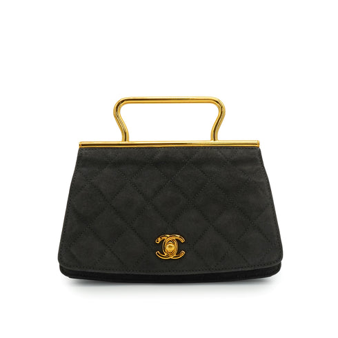 VINTAGE CHANEL MINI MATELASSE HAND BAG DARK GRAY SUEDE GOLD HARDWARE 90344458