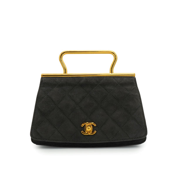 VINTAGE CHANEL MINI MATELASSE HAND BAG DARK GRAY SUEDE GOLD HARDWARE 90344458