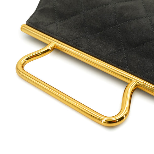 VINTAGE CHANEL MINI MATELASSE HAND BAG DARK GRAY SUEDE GOLD HARDWARE 90344458