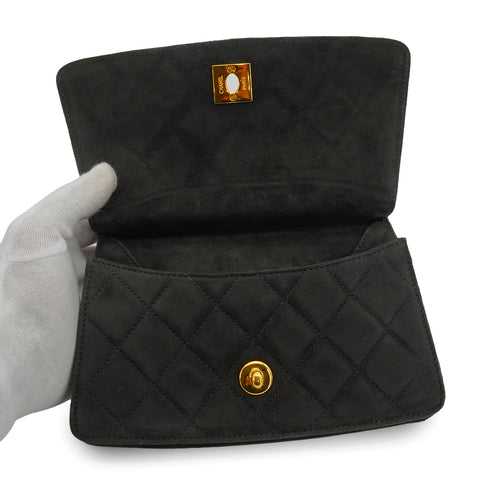 VINTAGE CHANEL MINI MATELASSE HAND BAG DARK GRAY SUEDE GOLD HARDWARE 90344458