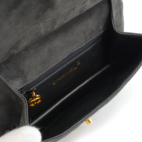 VINTAGE CHANEL MINI MATELASSE HAND BAG DARK GRAY SUEDE GOLD HARDWARE 90344458