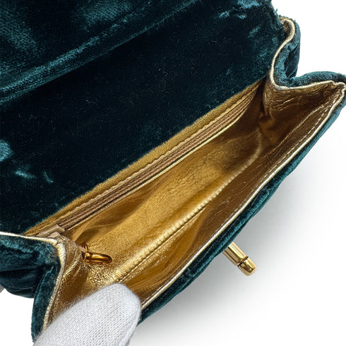 VINTAGE CHANEL MINI MATELASSE VELVET WAIST POUCH CHAIN SHOULDER BAG GREEN VELOR GOLD HARDWARE 90314406
