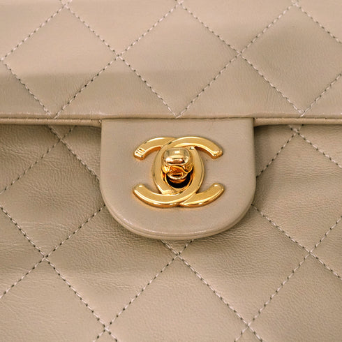 VINTAGE CHANEL MINI MATELLASSE CHAIN SHOULDER BAG BEIGE LAMB SKIN GOLD HARDWARE 90346677