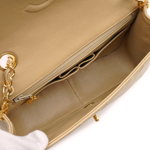 VINTAGE CHANEL MINI MATELLASSE CHAIN SHOULDER BAG BEIGE LAMB SKIN GOLD HARDWARE 90346677