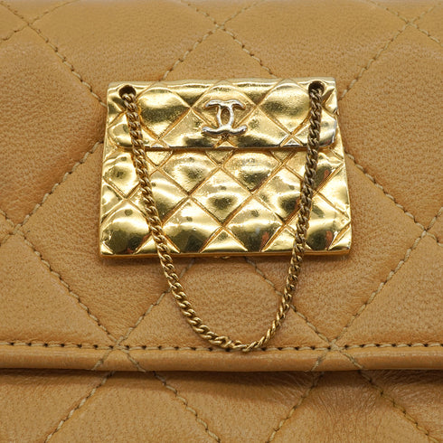 VINTAGE CHANEL MINI MATELLASSE MOTIF CHAIN SHOULDER BAG BEIGE LAMB SKIN GOLD HARDWARE 90345509