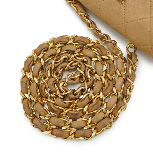 VINTAGE CHANEL MINI MATELLASSE MOTIF CHAIN SHOULDER BAG BEIGE LAMB SKIN GOLD HARDWARE 90345509