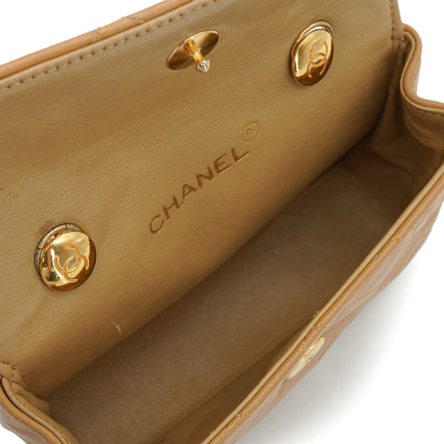 VINTAGE CHANEL MINI MATELLASSE MOTIF CHAIN SHOULDER BAG BEIGE LAMB SKIN GOLD HARDWARE 90345509