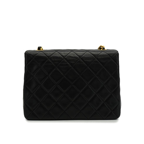 VINTAGE CHANEL MINI MATERASSE CHAIN SHOULDER BAG BLACK LAMB SKIN GOLD HARDWARE 90340146