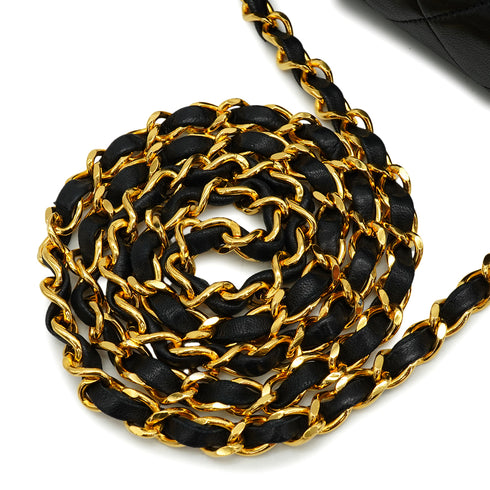 VINTAGE CHANEL MINI MATERASSE CHAIN SHOULDER BAG BLACK LAMB SKIN GOLD HARDWARE 90340146