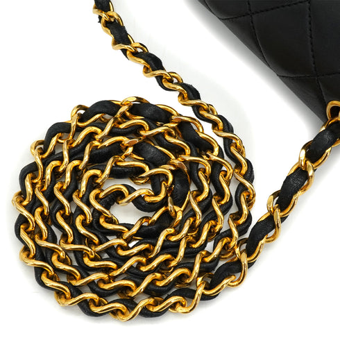 VINTAGE CHANEL MINI MATERASSE CHAIN SHOULDER BAG BLACK LAMB SKIN GOLD HARDWARE 90340148