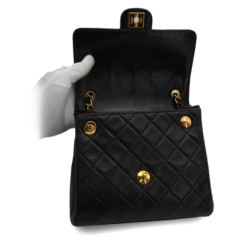 VINTAGE CHANEL MINI MATERASSE CHAIN SHOULDER BAG BLACK LAMB SKIN GOLD HARDWARE 90340148