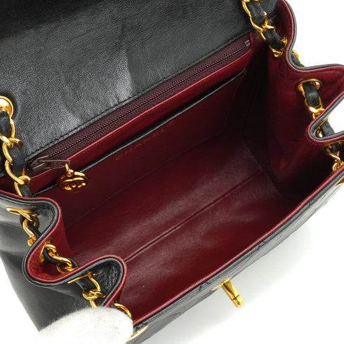 VINTAGE CHANEL MINI MATERASSE CHAIN SHOULDER BAG BLACK LAMB SKIN GOLD HARDWARE 90340148