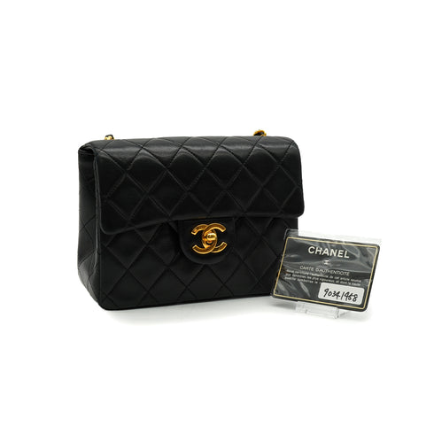 VINTAGE CHANEL MINI MATERASSE CHAIN SHOULDER BAG BLACK LAMB SKIN GOLD HARDWARE 90341458