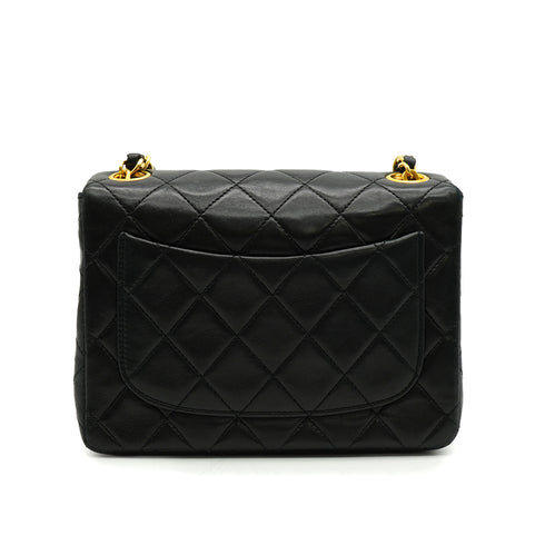 VINTAGE CHANEL MINI MATERASSE CHAIN SHOULDER BAG BLACK LAMB SKIN GOLD HARDWARE 90341458