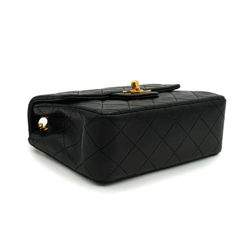 VINTAGE CHANEL MINI MATERASSE CHAIN SHOULDER BAG BLACK LAMB SKIN GOLD HARDWARE 90341458
