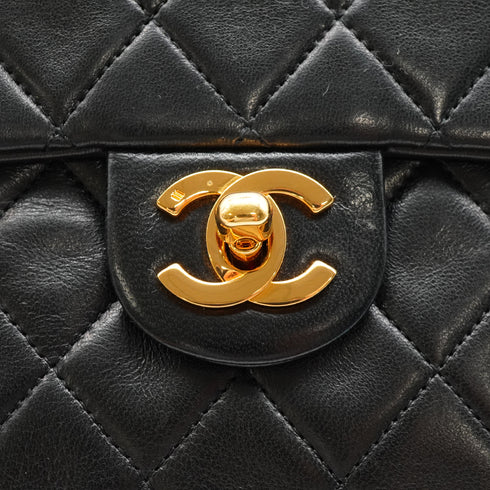 VINTAGE CHANEL MINI MATERASSE CHAIN SHOULDER BAG BLACK LAMB SKIN GOLD HARDWARE 90341458