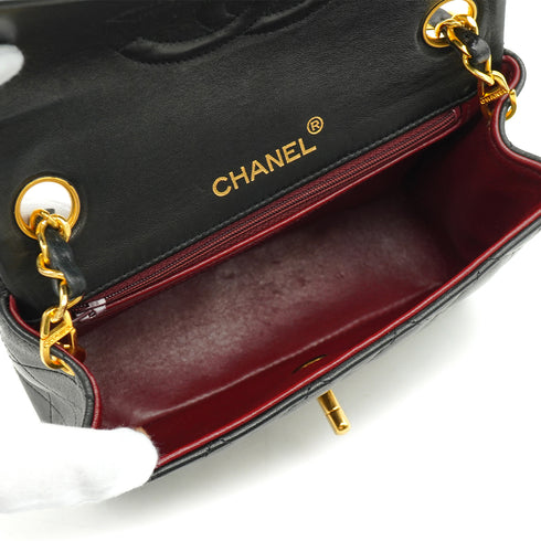 VINTAGE CHANEL MINI MATERASSE CHAIN SHOULDER BAG BLACK LAMB SKIN GOLD HARDWARE 90341458
