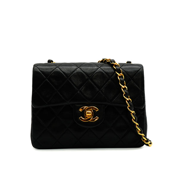 VINTAGE CHANEL MINI SQUARE 17 CHAIN SHOULDER BAG BLACK LAMB SKIN GOLD HARDWARE 90341867