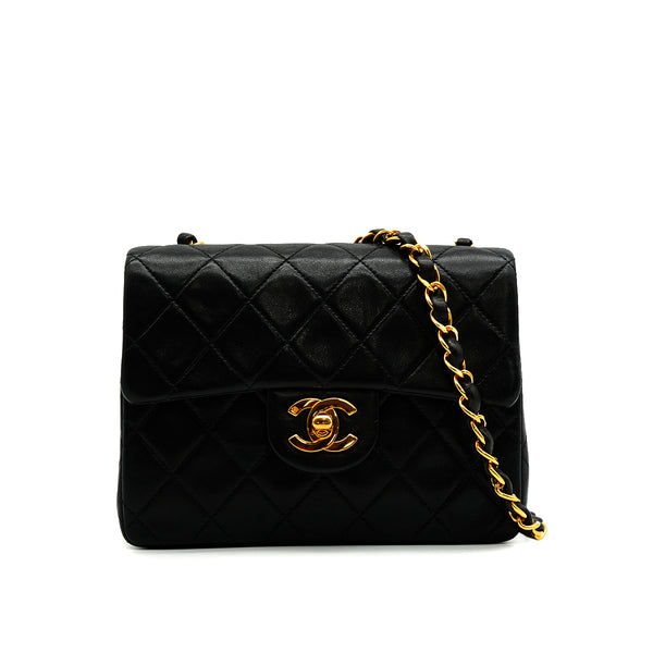 VINTAGE CHANEL MINI MATERASSE CHAIN SHOULDER BAG BLACK LAMB SKIN GOLD HARDWARE 90341867