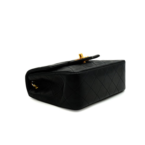 VINTAGE CHANEL MINI MATERASSE CHAIN SHOULDER BAG BLACK LAMB SKIN GOLD HARDWARE 90341867