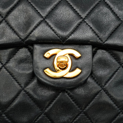 VINTAGE CHANEL MINI MATERASSE CHAIN SHOULDER BAG BLACK LAMB SKIN GOLD HARDWARE 90341867