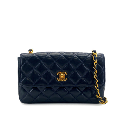 VINTAGE CHANEL MINI NATELASSE CHAIN SHOULDER BAG NAVY LAMB SKIN GOLD HARDWARE 90313344