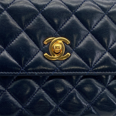 VINTAGE CHANEL MINI NATELASSE CHAIN SHOULDER BAG NAVY LAMB SKIN GOLD HARDWARE 90313344