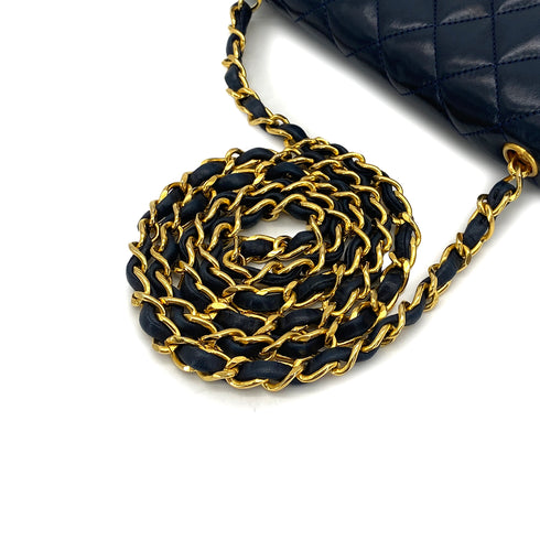 VINTAGE CHANEL MINI NATELASSE CHAIN SHOULDER BAG NAVY LAMB SKIN GOLD HARDWARE 90313344